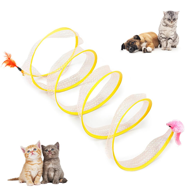 Foldable Cat Tunnel Cat Toy - Folded Cat Tunnel for House Cats with Feather Toys and Toy Mice, Cat Tent Play Tunnel with Interactive Toy for Kittens - PawsPlanet Australia