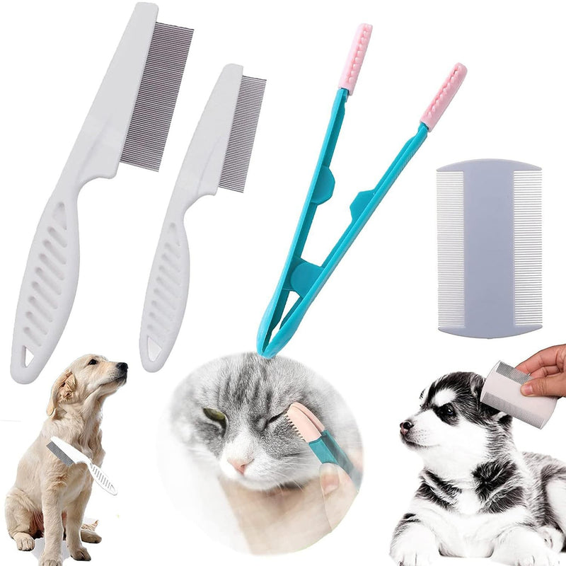 MEISO 4 pieces animal hair comb, cats and dogs comb, multifunctional animal hair comb, cat dog flea comb, pet tear stain remover comb set, pet dog cat care comb - PawsPlanet Australia