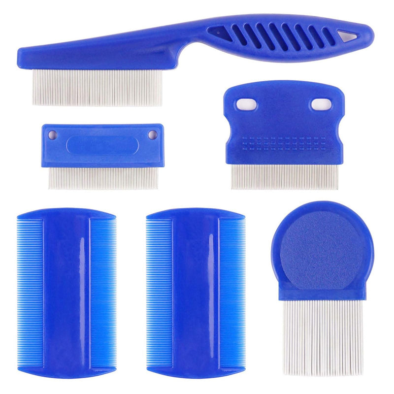 Vhger Pack of 6 Cat Dog Flea Comb, Lice Comb, Metal Teeth Lice Comb, Pet Dog Cat Care Comb (Blue) - PawsPlanet Australia
