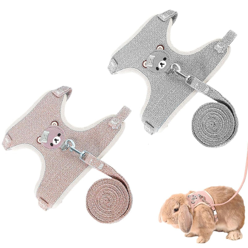 Pack of 2 rabbit leashes, dwarf rabbits, adjustable rabbit leashes, adjustable soft rabbit harness with elastic leash for small animals, kitty pets (pink and grey). - PawsPlanet Australia