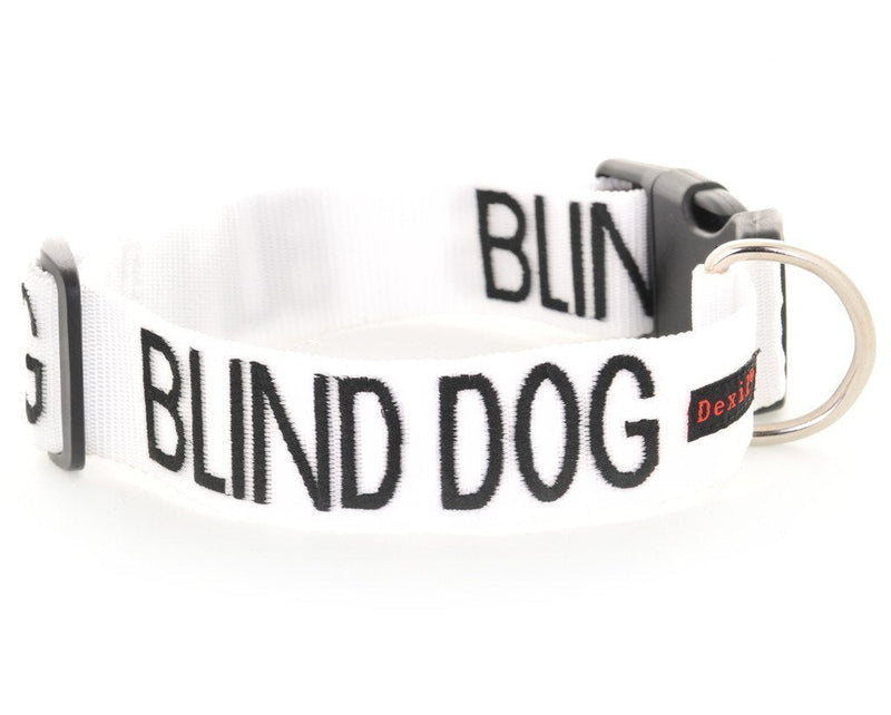 BLIND DOG White Colour Coded Nylon S-M L-XL Buckle Dog Collars (No/Limited Sight) PREVENTS Accidents By Warning Others of Your Dog in Advance (L-XL 38-64cm (15 to 25inch) - PawsPlanet Australia
