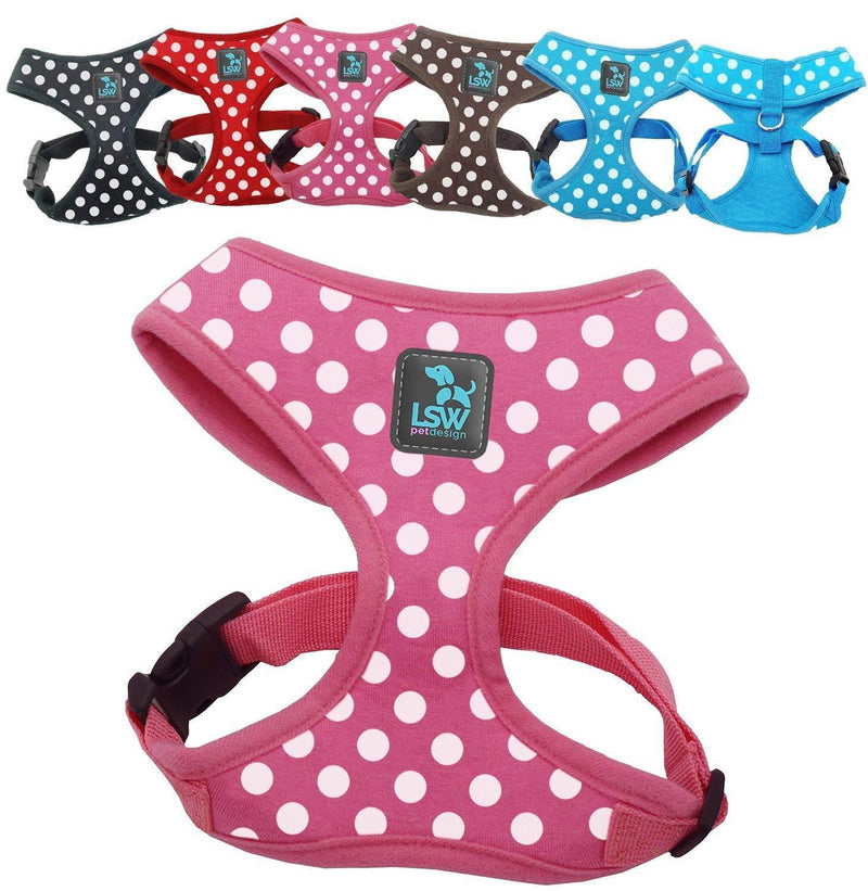 LSW Pet Design No Pull Small Dog Pet Harness Breathable Dotty Cotton Design and Sizes Pink Extra Small XS - PawsPlanet Australia