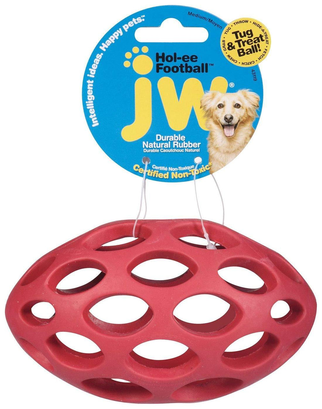 JW Hol-ee Roller American Football Shaped Durable Rubber Dog Toy, Chew Treat Dispensing Ball - Medium M - PawsPlanet Australia