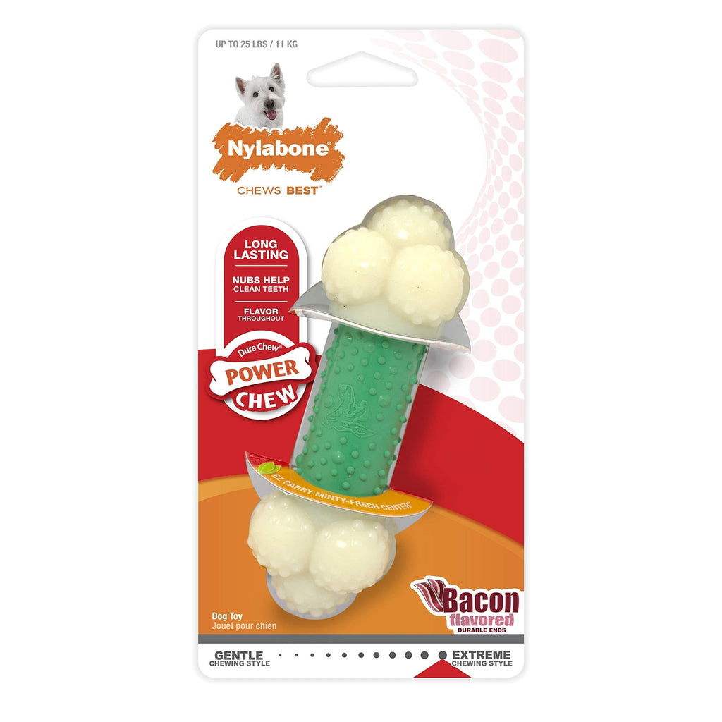 [Australia] - Nylabone Double Action Power Chew Durable Dog Toy Small/Regular - Up to 25 lbs. Bacon Flavor 