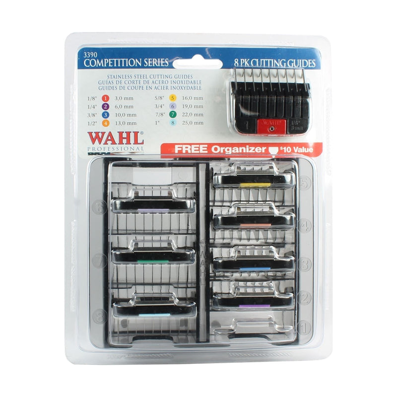 Wahl Stainless Steel Comb Attachments, Combs for Standard Max 45, Durable Plastic Combs, Colour Coded Tabs, Set of 8, Easy Organisation, Clipper Guide Combs, Additional Cutting Lengths - PawsPlanet Australia
