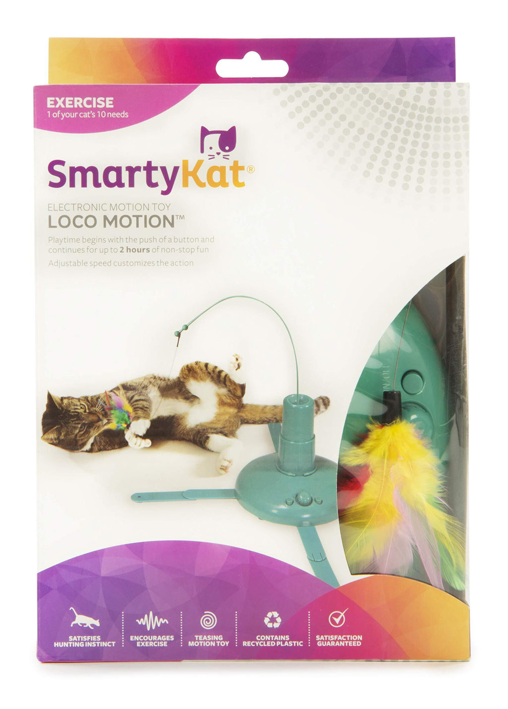 SmartyKat, Loco Motion, Electronic Motion Cat Toy, Interactive Wand, With Feathers, Adjustable Speed, Battery Powered - PawsPlanet Australia