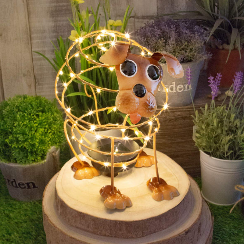 GardenKraft 14940 Solar Powered Light Up Dog Garden Feature / 62 Micro LED’s / 4D Moving Effect / Unique Metal Garden Ornament / Auto-On Feature / Weatherproof Material / Brown Colour Solar Wire Dog - PawsPlanet Australia