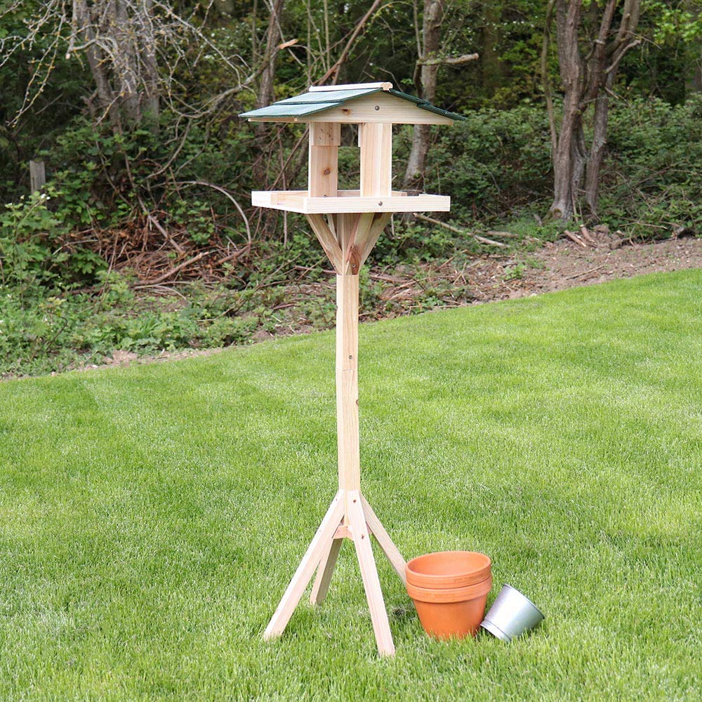Kingfisher BF009 Traditional Wooden Bird Feed Table with Green Roof - PawsPlanet Australia
