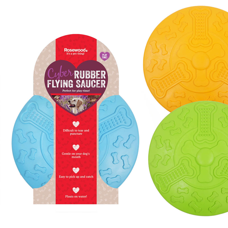 Rosewood Rubber, Tough Chew Resistant, Flying Saucer Frisbee Dog Toy, Large, Assorted Colours - PawsPlanet Australia