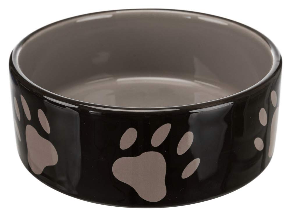 Trixie Ceramic Bowl with Paw Prints for Dogs, 0.8 Litre/16cm, Assorted color (brown or taupe) Assorted color (brown or taupe) - PawsPlanet Australia