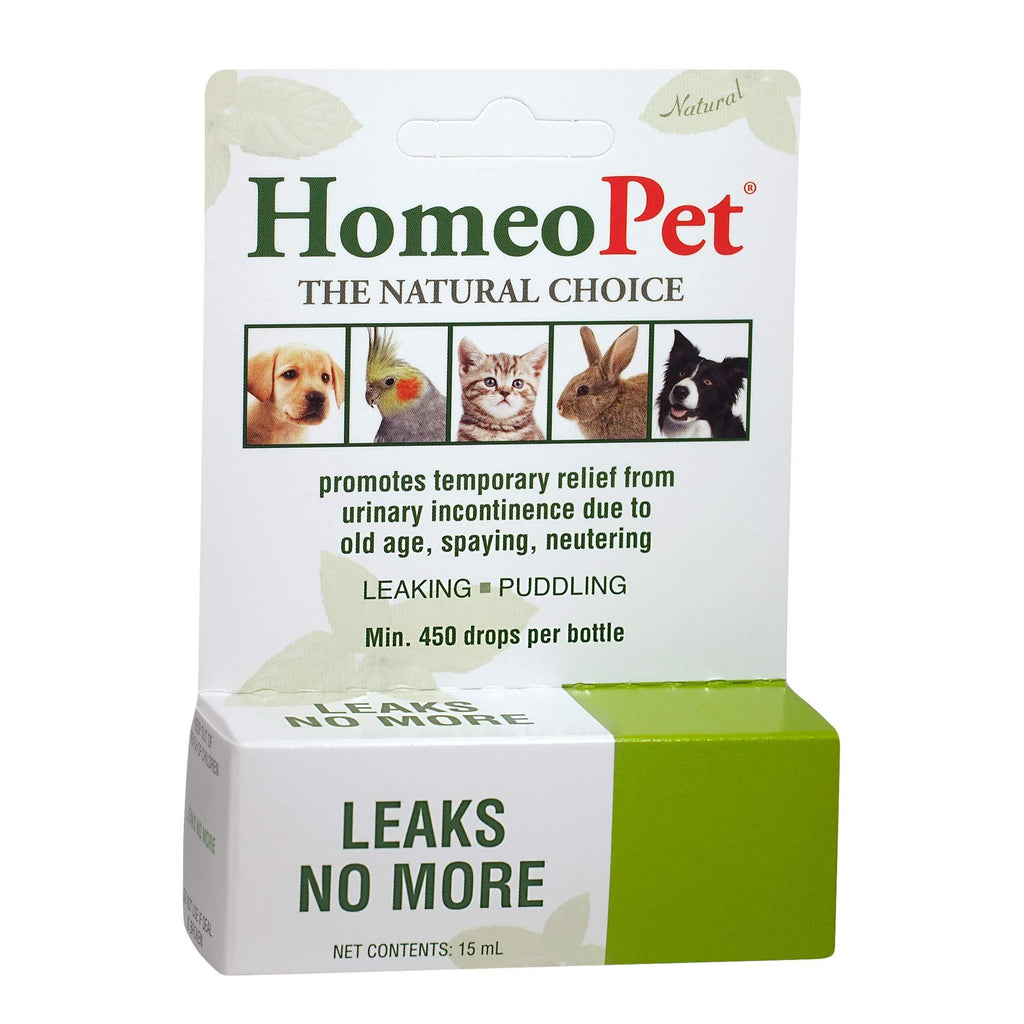 HomeoPet LEAKS NO MORE - 100% Natural Pet Medicine. Urinary incontinence or leaking due to old age, spaying or neutering. Pets of all ages. 15ml/up to 90 doses per bottle - PawsPlanet Australia