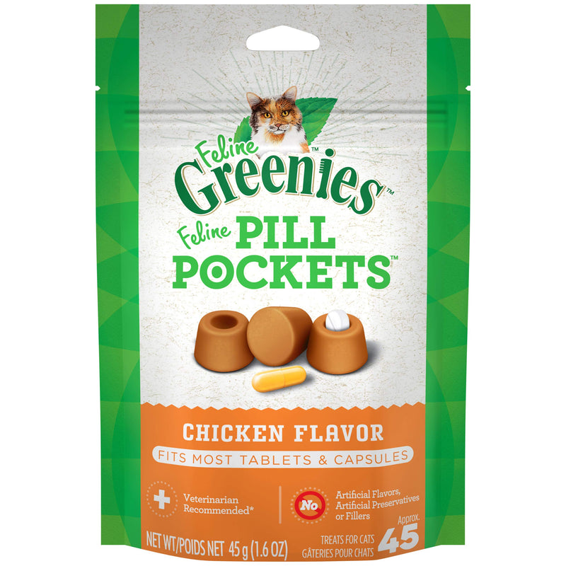 Greenies PILL POCKETS for Cats Natural Soft Cat Treats, Chicken Flavor, 1.6 oz. Pack (45 Treats) 45.4 g (Pack of 45) - PawsPlanet Australia