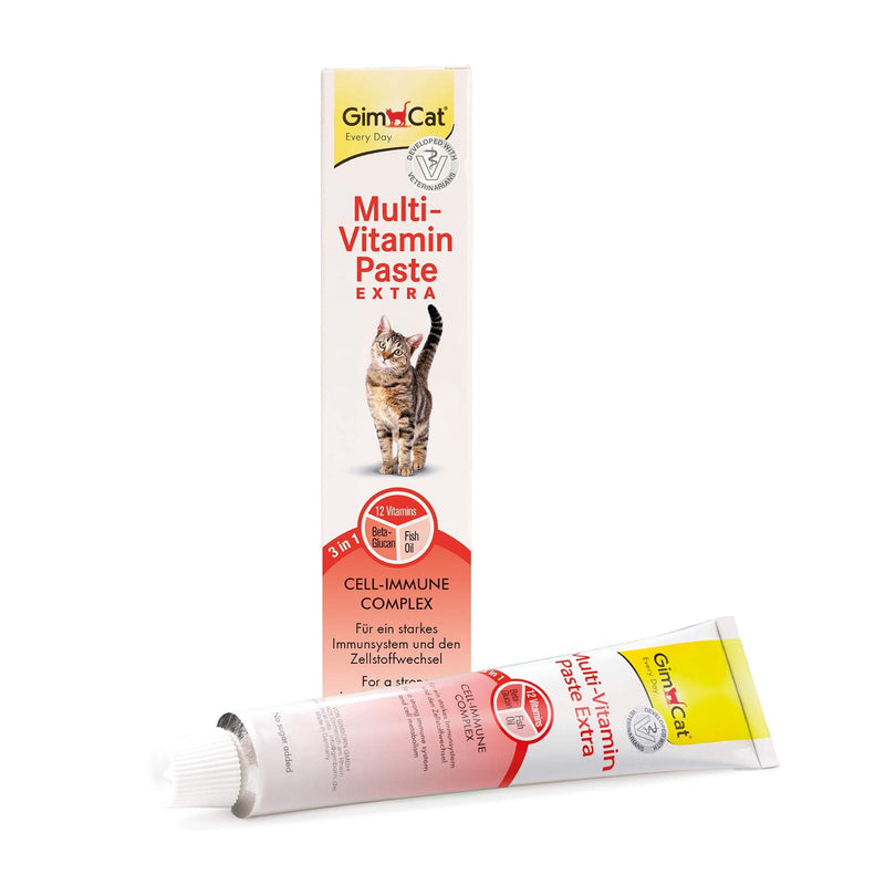 GimCat Multi-Vitamin Paste Extra - Cat snack with beta-glucans and omega 3 & 6 fatty acids for healthy cell protection - 1 tube 50 g (Pack of 1) - PawsPlanet Australia