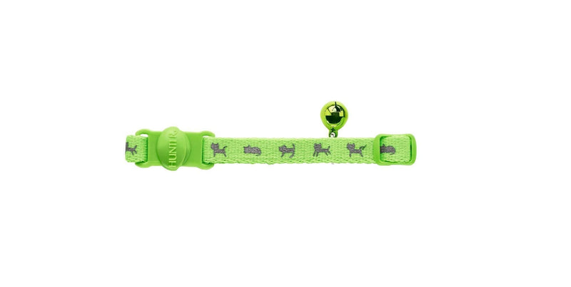 HUNTER Neon Nylon Cat Collar with Reflective Motifs and Safety Lock Green - PawsPlanet Australia