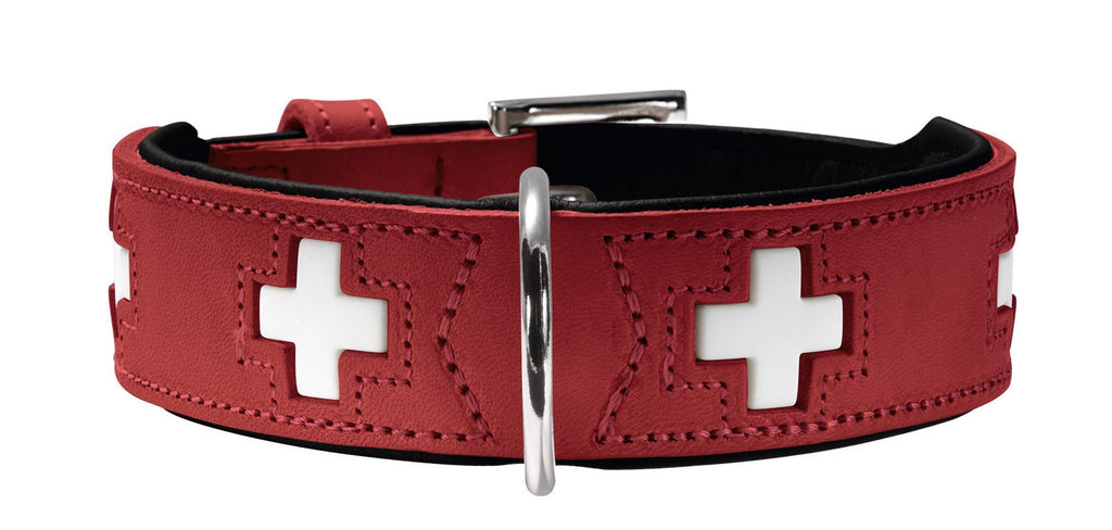 Hunter Swiss Organic Leather Collar, 65, Red/Black - PawsPlanet Australia