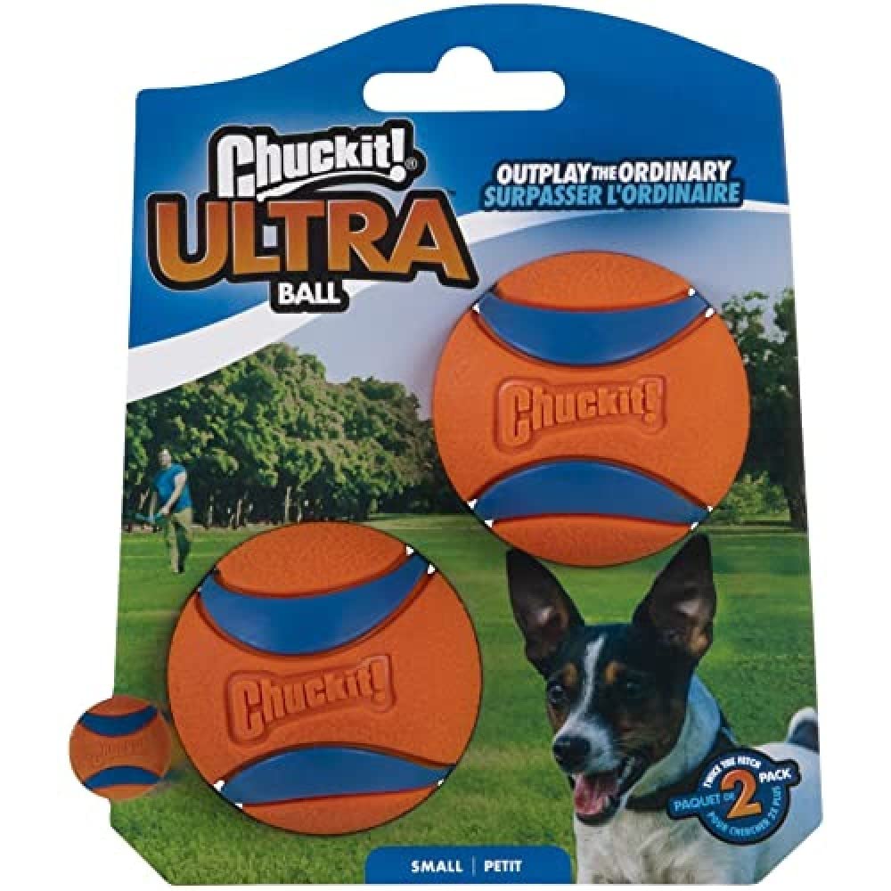 Chuckit Ultra Ball, Durable Dog Toy High Bounce Rubber Dog Ball, Launcher Compatible, 2 Pack, Small - PawsPlanet Australia