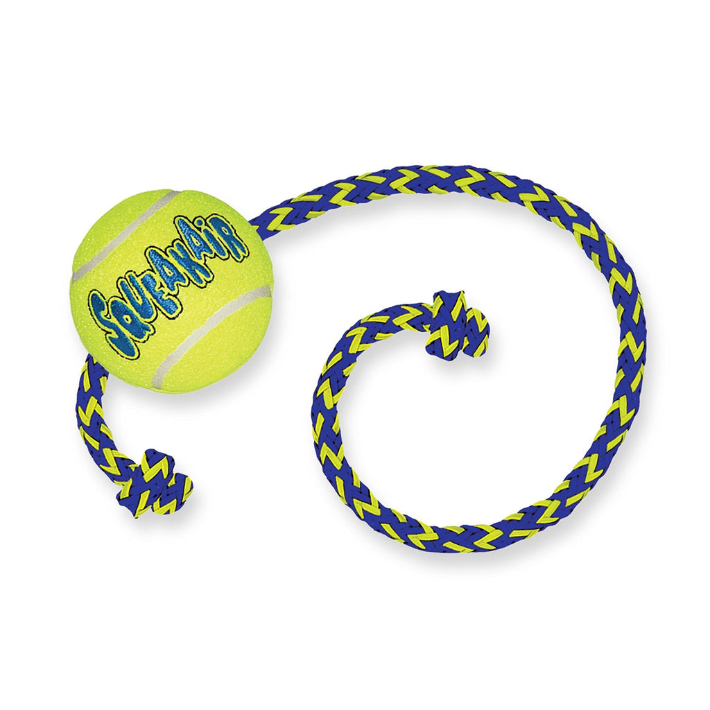 KONG - Squeakair Ball with Rope - Dog Toy Premium Squeak Tennis Balls, Gentle on Teeth - For Medium Dogs - PawsPlanet Australia