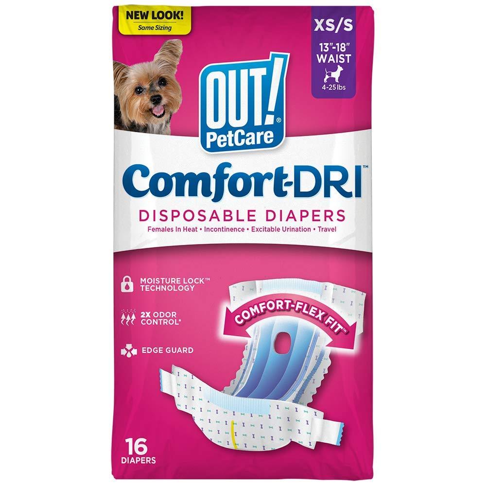 [Australia] - OUT! Disposable Female Dog Diapers | Absorbent Female Dog Diapers with Leak Protection | Female Dogs in Heat, Excitable Urination, or Incontinence 16 ct XS/S 