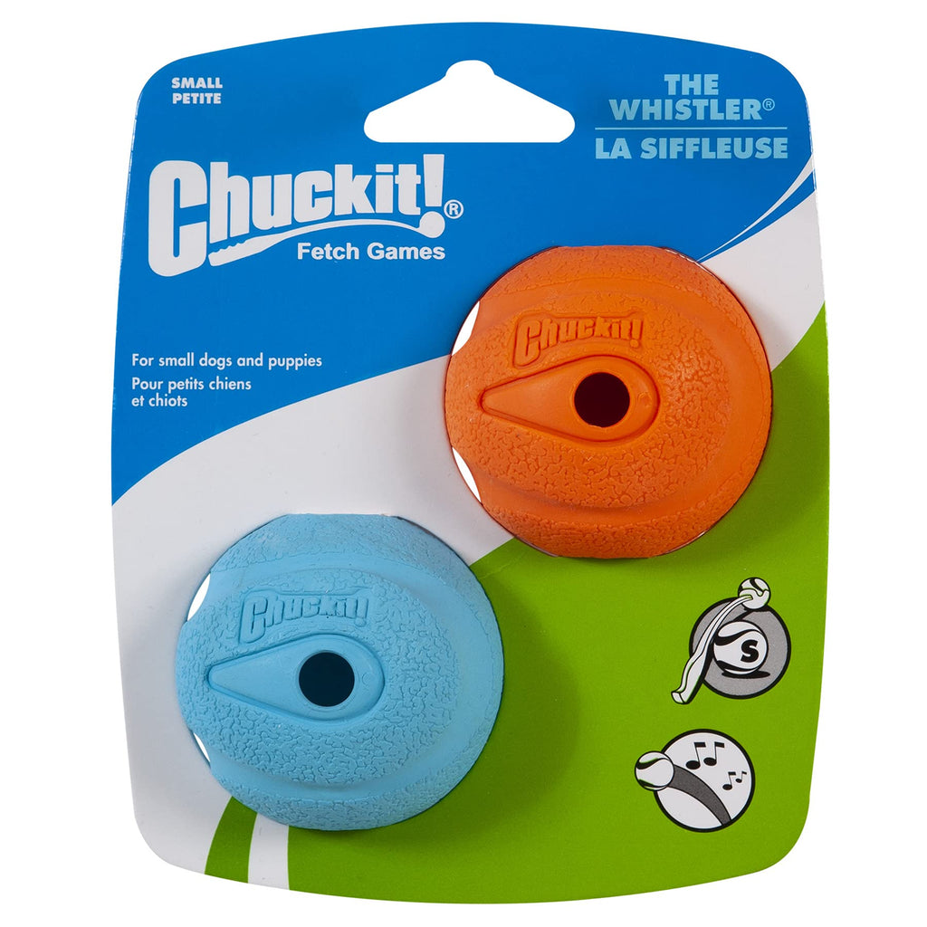 ChuckIt! The Whistler Ball, Durable High Bounce Rubber Dog Ball, Launcher Compatible, Orange & Blue, Small, 2 Pack - PawsPlanet Australia