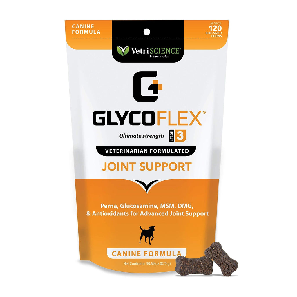 VetriScience Laboratories - Glycoflex 3 Hip & Joint Support for Dogs, with Glucosamine, DMG, MSM & Green Lipped Mussel. 120 Bite Sized Chews - PawsPlanet Australia