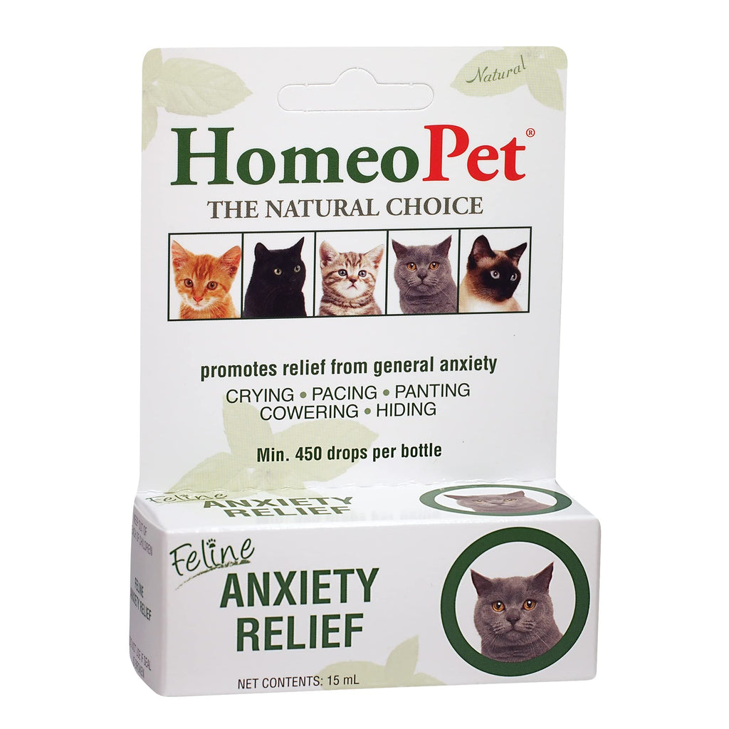 HomeoPet FELINE ANXIETY RELIEF - 100% Natural Pet Medicine. General anxiety as a result of vet/grooming visits, new pets, cattery/boarding stays. For cats of all ages. 15ml/up to 90 doses per bottle - PawsPlanet Australia
