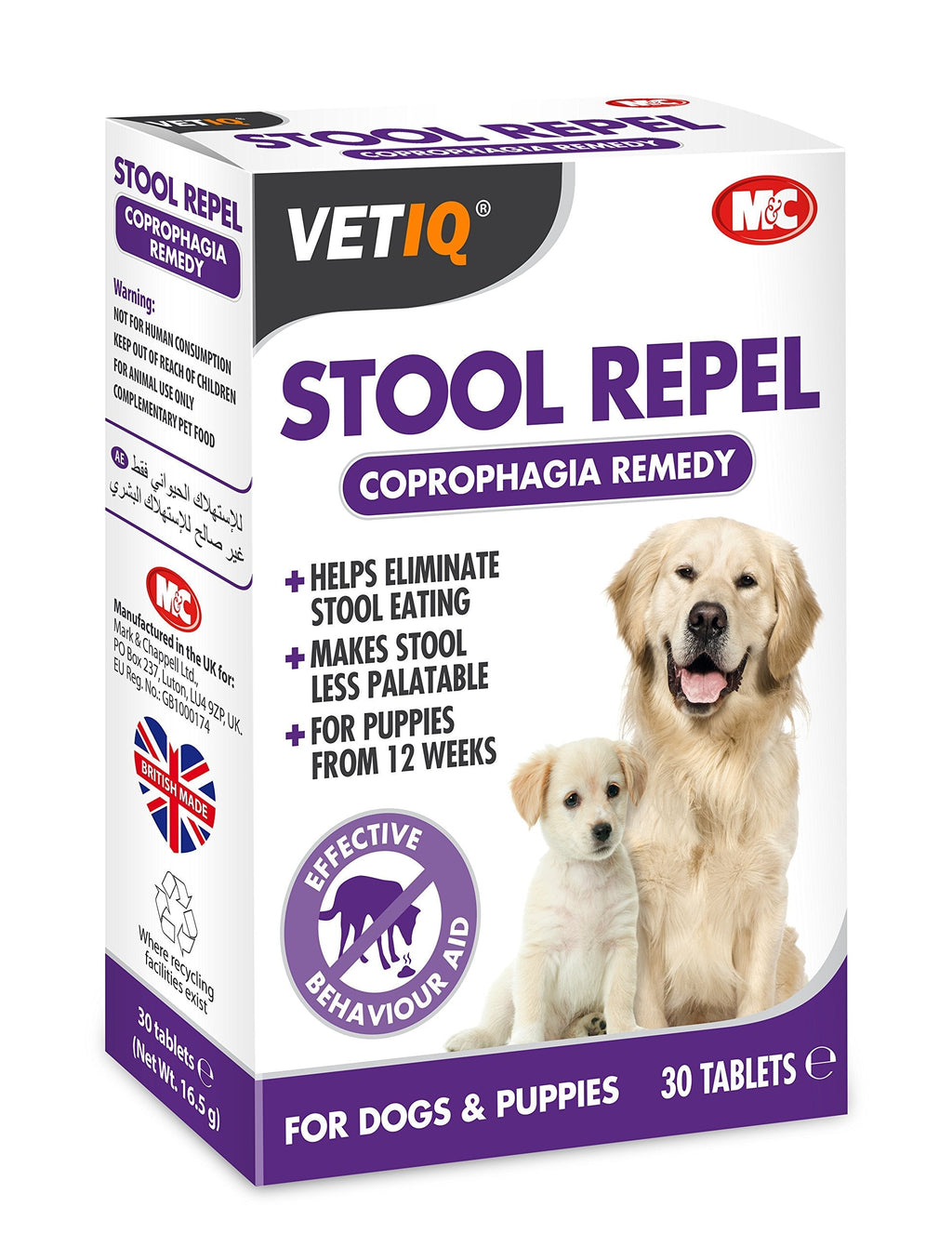 VetIQ Stool Repel Coprophagia Aid, 30 Tablets, Pet Supplement Helps Eliminate Stool Eating, Dog Stool Repellant Makes Stool Less Palatable, For Puppies 12 Weeks and Up - PawsPlanet Australia