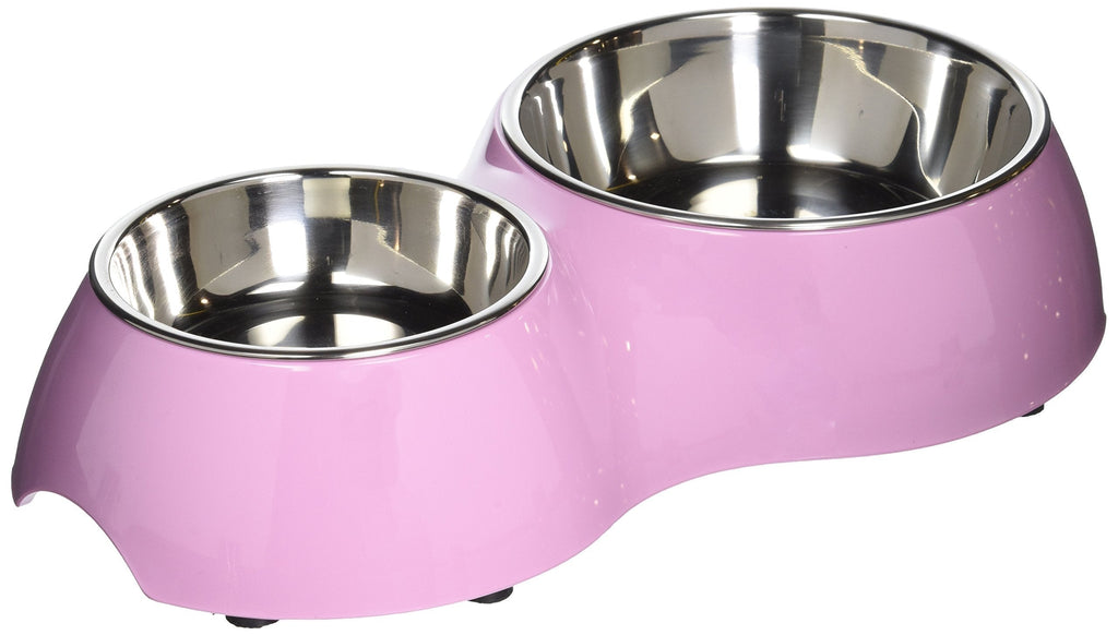 Dogit 73757 Double Bowl Metal 400 ml White pink - PawsPlanet Australia
