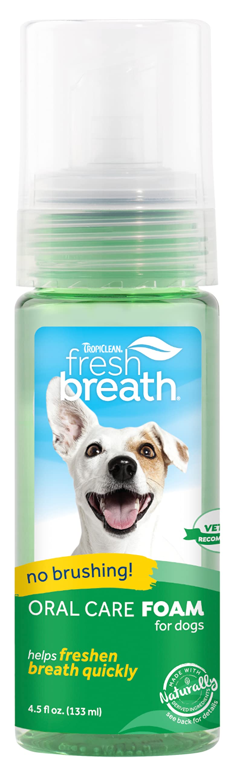 TropiClean Fresh Breath Dog Teeth Cleaning Foam - Dental Care Solution - Breath Freshener Oral Care - Foam for Bad, Smelly Dog Breath - Derived from Natural Ingredients, Mint, 4.5oz - PawsPlanet Australia