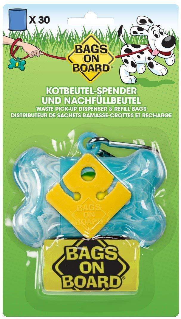 Bags on Board Dog Poop Pick-Up Bone Dispenser and Refill Bags, Turquoise - PawsPlanet Australia