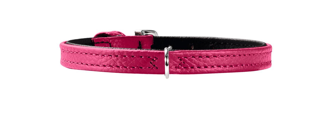 HUNTER Tiny Petit Nickel-Plated Collar, 24/16.5 x 20.5 cm, 2X-Small, Nappa Pink Pink/ black - PawsPlanet Australia