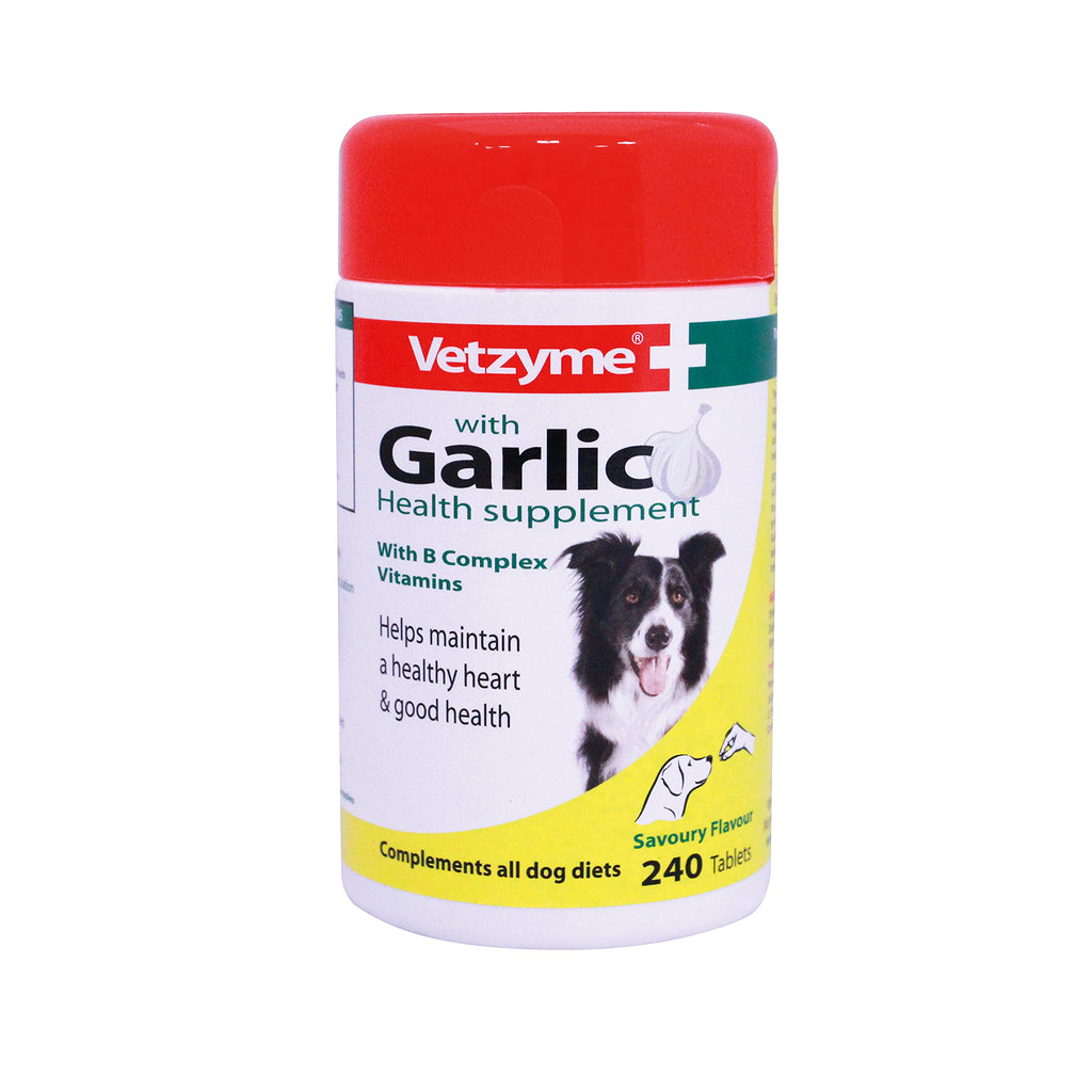 Vetzyme | Garlic Tablets for Dogs, Helps Maintain a Healthy Heart | Savoury Treat with B Complex Vitamins (240 Tablets) - PawsPlanet Australia