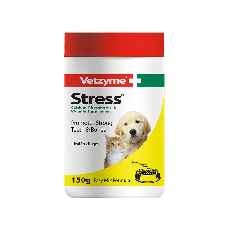 Vetzyme | Stress Powder for Dogs & Cats, Promotes Strong Teeth and Bones | Balanced Multi-Mineral and Vitamin Supplement | Easy Mix formula (150 g) - PawsPlanet Australia