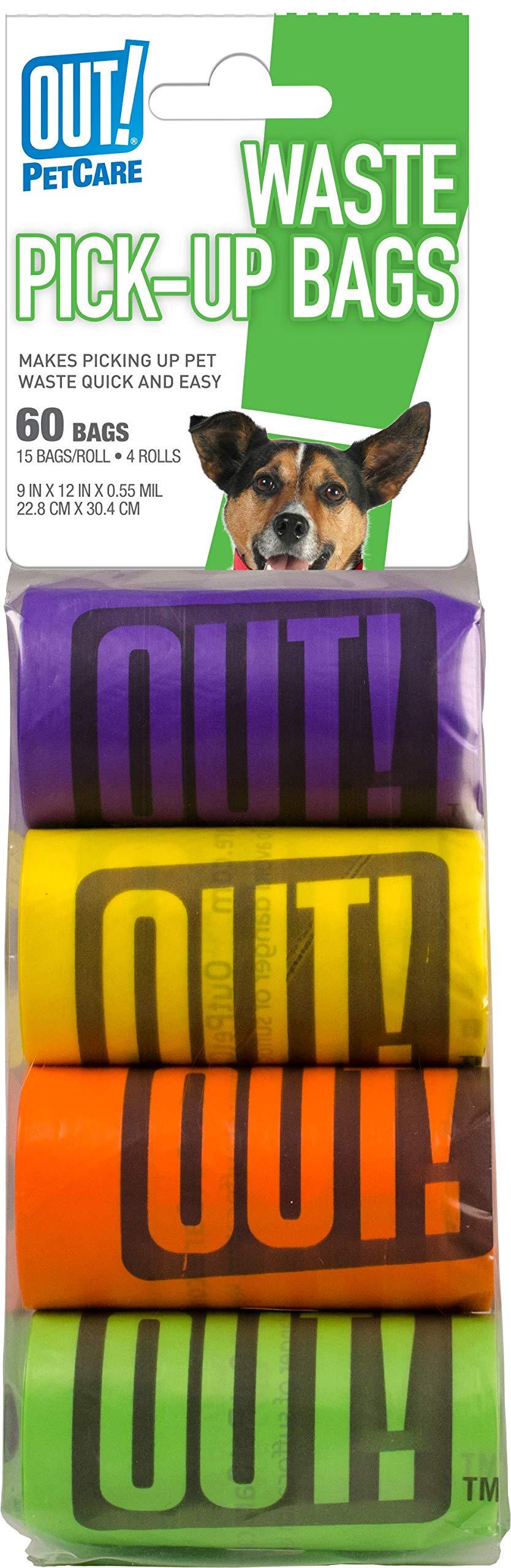 OUT! Dog Poop Pick-Up Bags, strong & Leakproof - Rainbow,1 pack of 60 bags (4 Rolls, 15 bags/Roll ) - PawsPlanet Australia