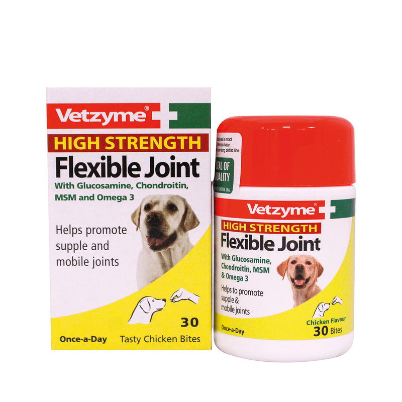 Vetzyme | High Strength Flexible Joint Tablets for Dogs, Promotes Supple and Mobile Joints | Tasty Chicken Treats with Glucosamine & Omega 3 (30 Tablets) 30 Tablets - PawsPlanet Australia