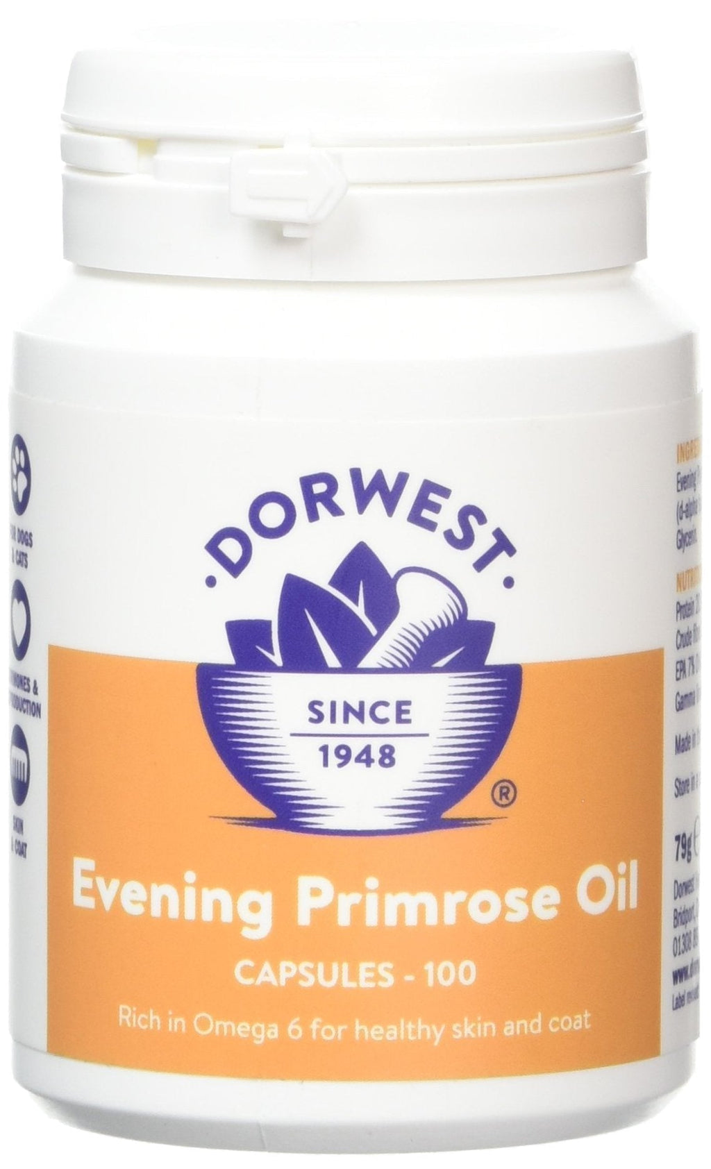Dorwest Herbs Evening Primrose Oil Capsules for Dogs and Cats 100 Capsules 100 Count (Pack of 1) - PawsPlanet Australia