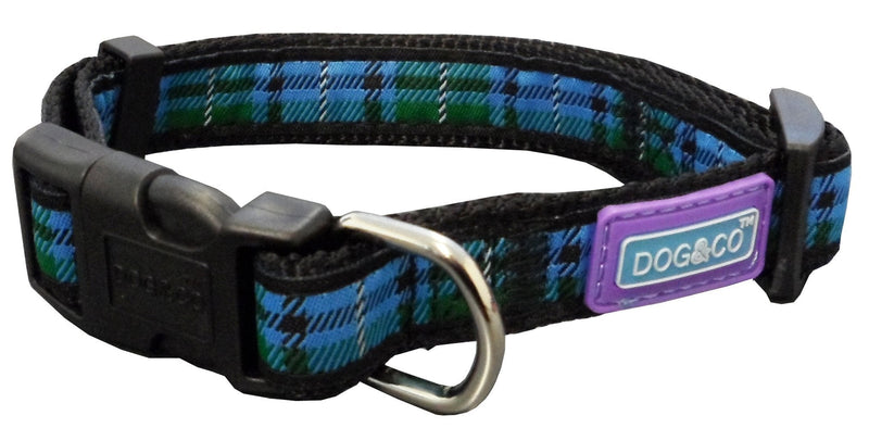 Dog & Co Tartan Collar, 0.5-inch, Blue - PawsPlanet Australia