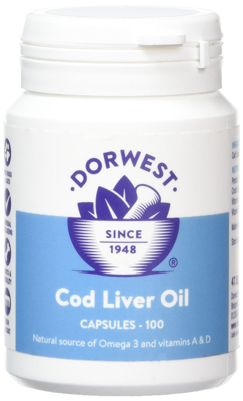 Dorwest Herbs Cod Liver Oil Capsules for Dogs and Cats 100 Capsules 100 Count (Pack of 1) - PawsPlanet Australia