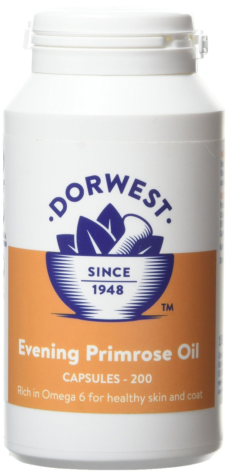 Dorwest Herbs Evening Primrose Oil Capsules for Dogs and Cats 200 Capsules 200 Tablets - PawsPlanet Australia