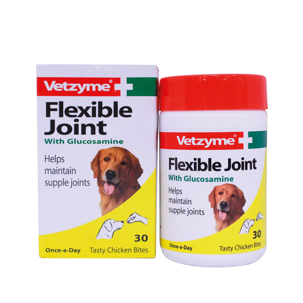 Vetzyme | Flexible Joint Tablets with Glucosamine for Dogs, Promotes Supple and Mobile Joints | Tasty Chicken Treats with Fish Oil (30 Tablets) 30 Tablets - PawsPlanet Australia