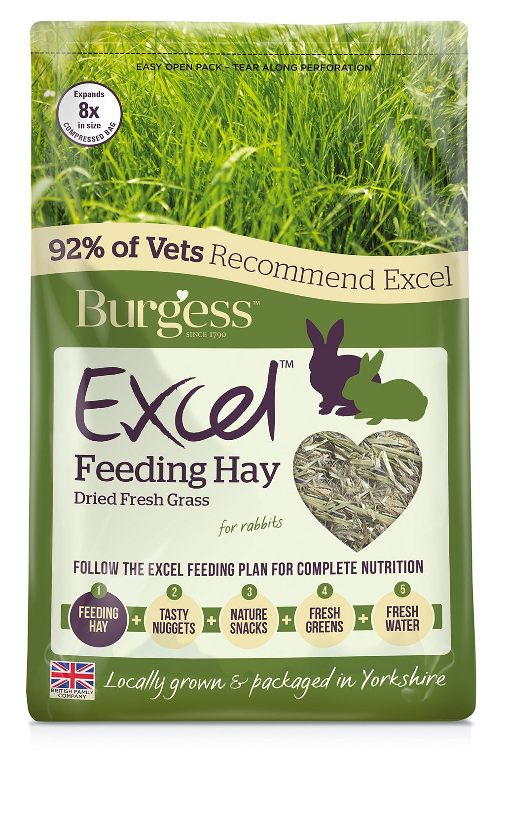 Burgess Excel Feeding Hay Dried Fresh Grass 1kg (Pack of 3) - PawsPlanet Australia