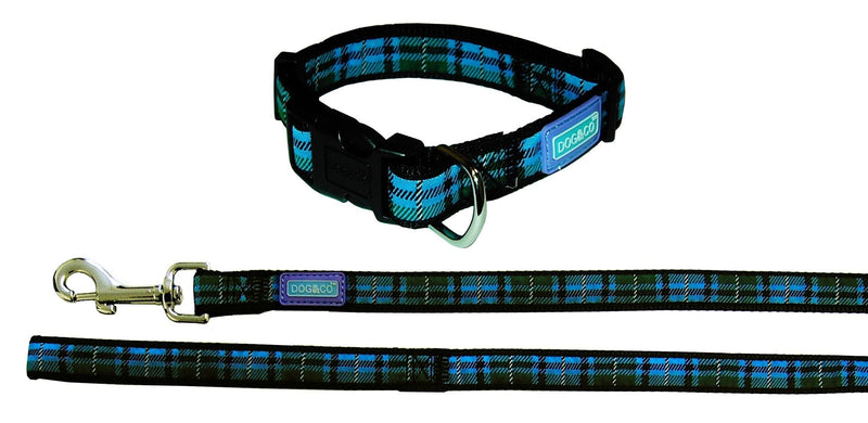 Dog & Co Tartan Blue Dog Collar and Lead 3/4" x 14-18"/1.9 x 35-45cm, 48"/120cm Blue Tartan 3/4-inch x 14-18-inch/1.9 x 35-45 cm, 48-inch/120 cm - PawsPlanet Australia