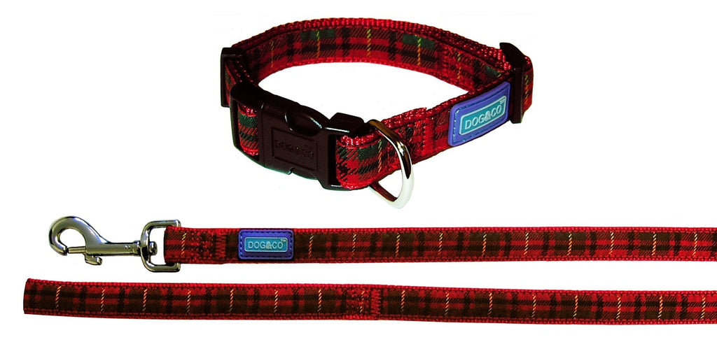 Dog & Co Tartan Red Dog Collar and Lead 3/4" x 14-18"/1.9 x 35-45cm, 48"/120cm - PawsPlanet Australia