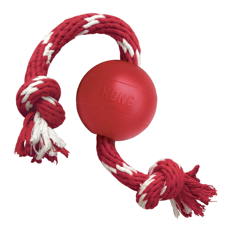 KONG - Ball with Rope - Durable Rubber, Fetch and Chew Toy - For Small Dogs - PawsPlanet Australia