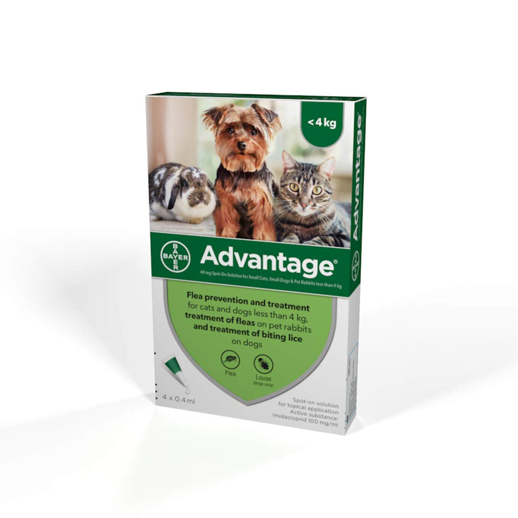 Advantage Spot On Flea Treatment 40 Small Cats Dogs and Rabbits, 4 pipettes - PawsPlanet Australia
