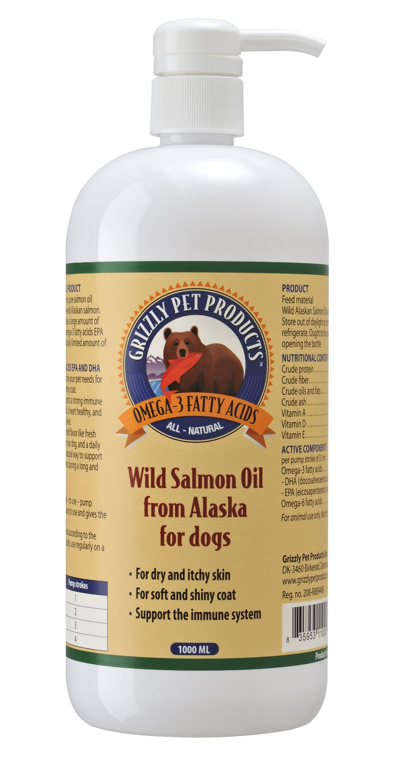 Grizzly Pet Product Wild Alaskan Salmon Oil Dog Food Supplement, 1 Litre 1 l (Pack of 1) - PawsPlanet Australia