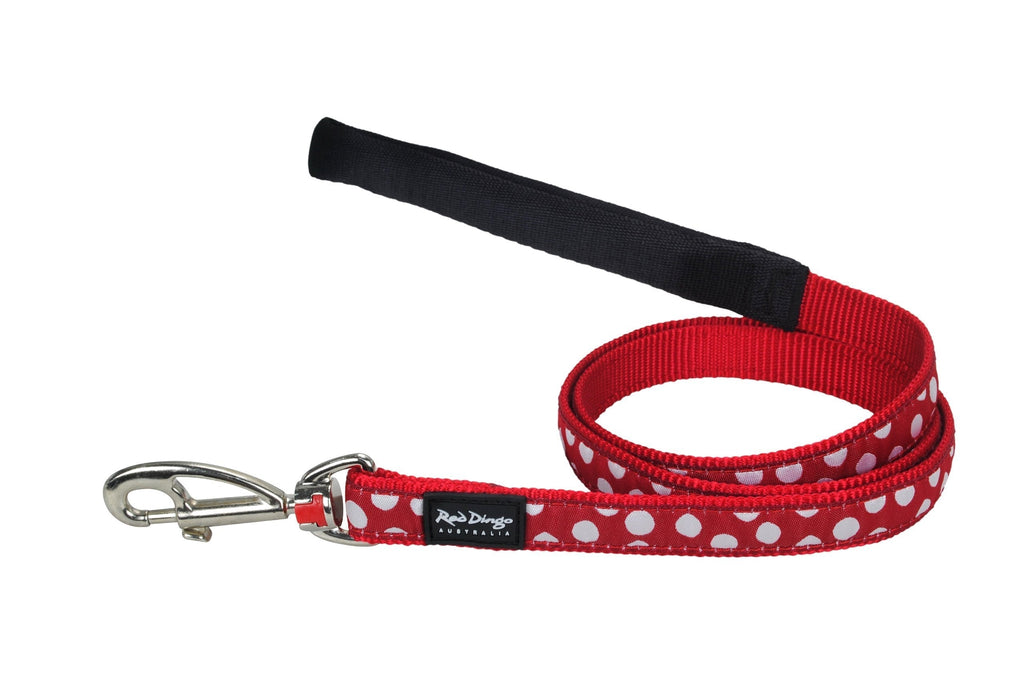 Red Dingo Designer Dog Lead, White Spots on Red (25mm x 1.2m) L - PawsPlanet Australia