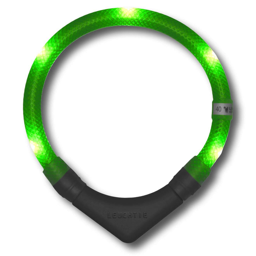 LEUCHTIE® Plus LED Light Collar for dogs. Neon Green size 40cm I approx 100 hours battery life I runs on AAA batteries I waterproof and extremely bright - PawsPlanet Australia