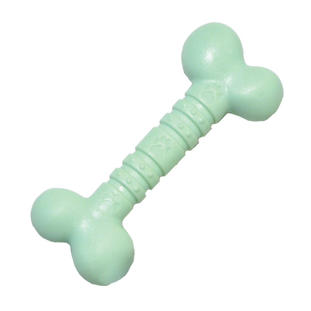 Rosewood small tough and durable chew and teething bone shaped dog toy for puppies and small dogs made of tough nylon material, Mint flavoured and scented, Green - PawsPlanet Australia