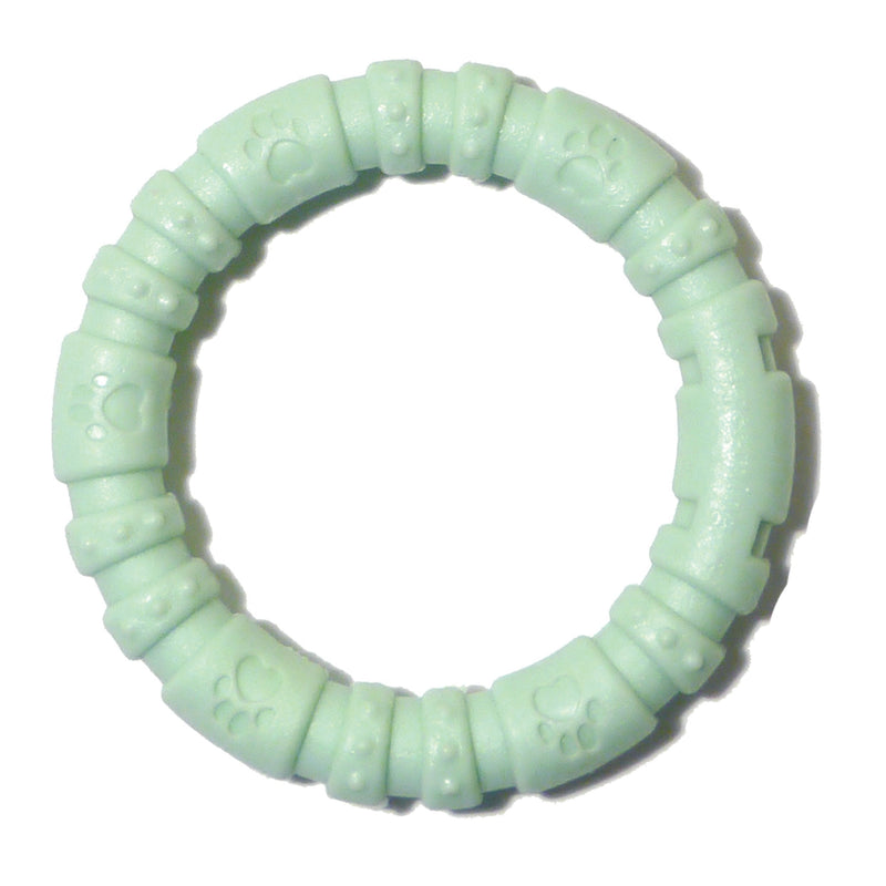 Rosewood small tough and durable chew and teething ring shaped dog toy for puppies and small dogs made of tough nylon material, Mint flavoured and scented, Green - PawsPlanet Australia