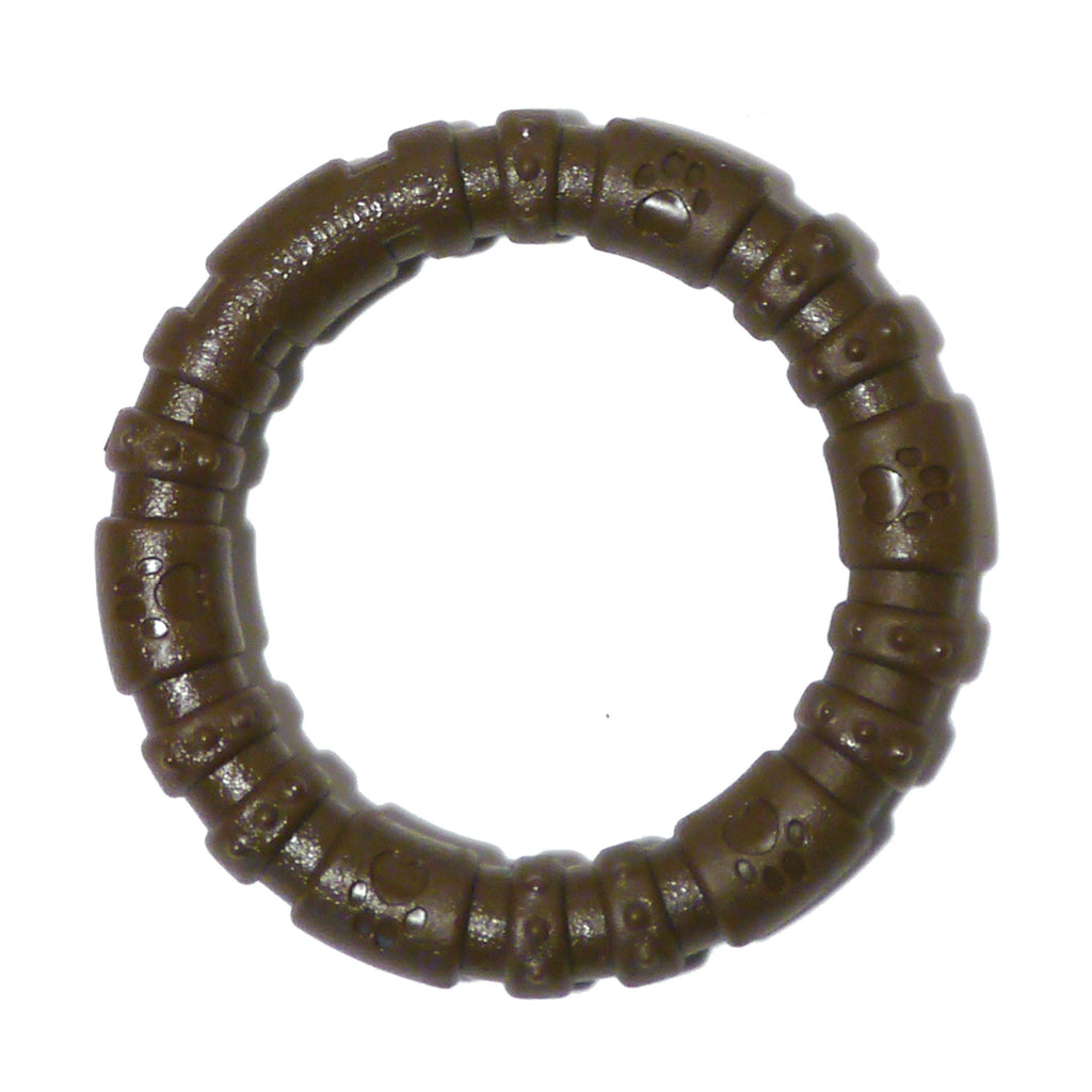 Rosewood small tough and durable chew and teething ring shaped dog toy for all small dogs and puppies made of tough nylon material, Chocolate flavoured and scented, brown - PawsPlanet Australia